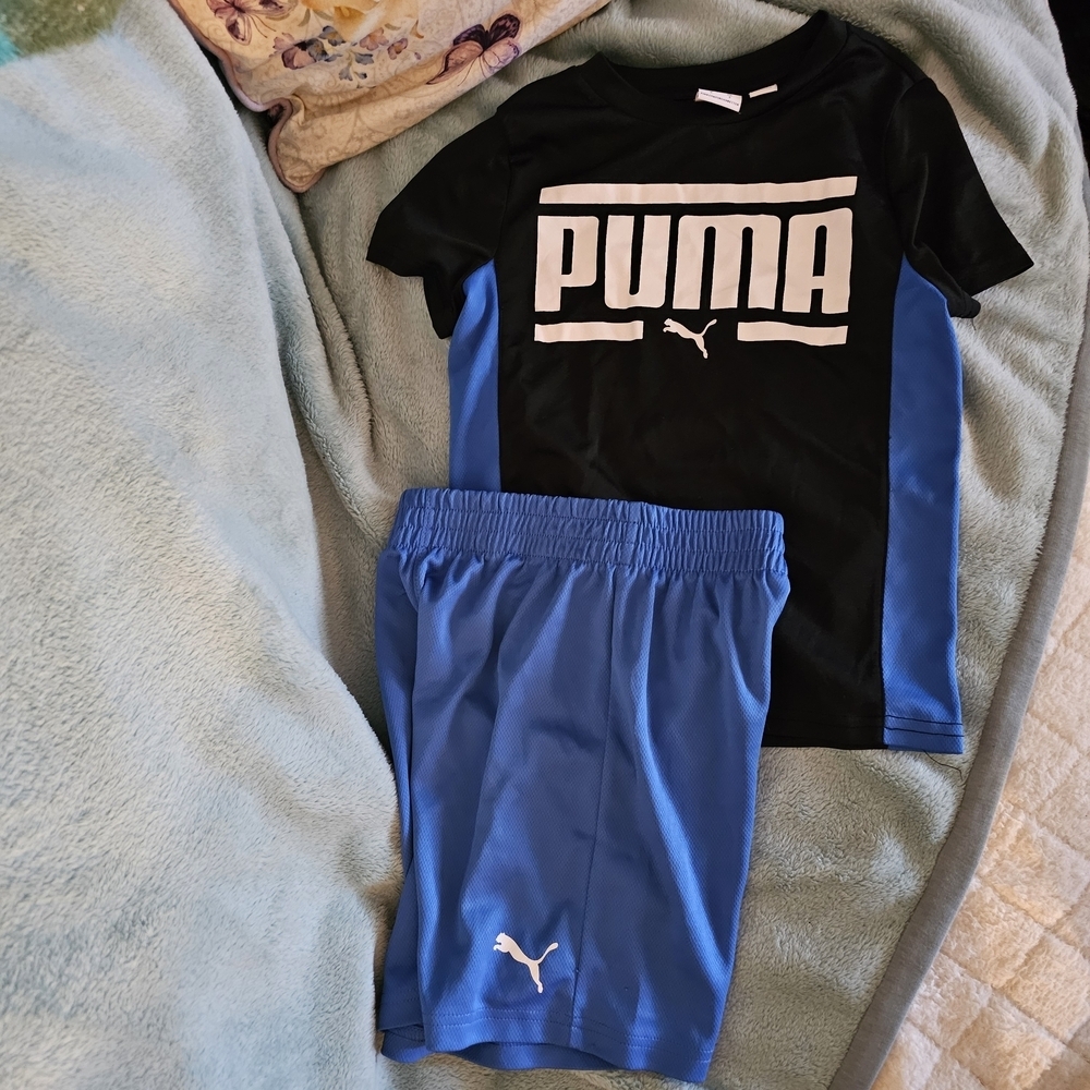 Puma Blue Kids Tee & Shorts Set with White Logo